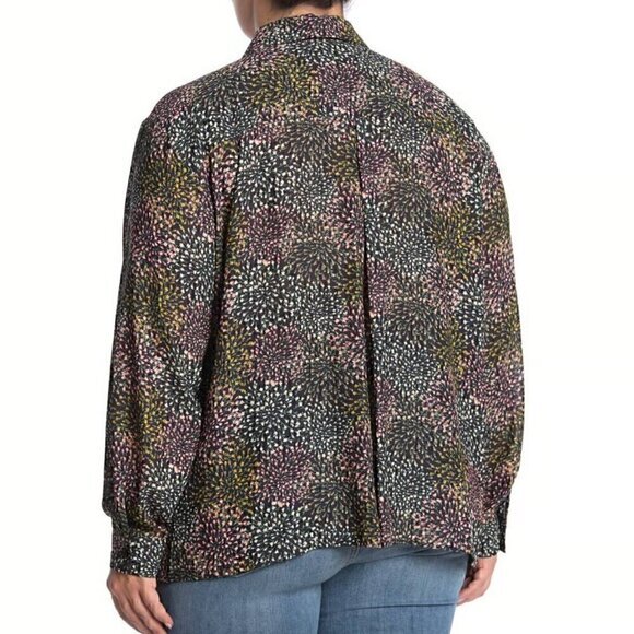 PLEIONE ANTHROPOLOGIE ANTHRO Black Multi Floral Long Sleeve Button Down Blouse S - Picture 4 of 13